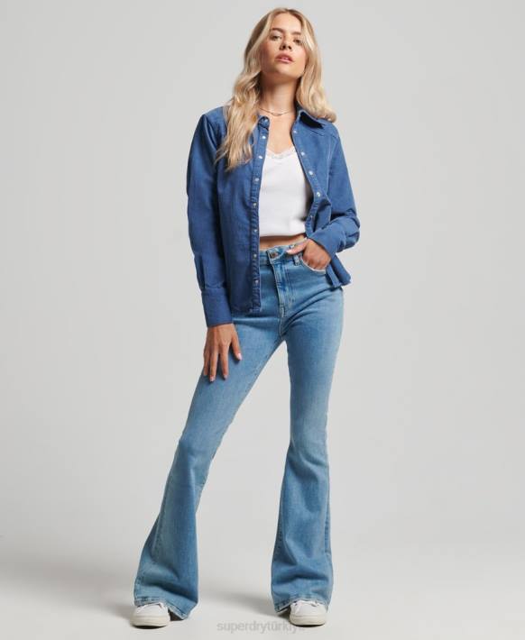 kadınlar Superdry mavi kordon batı gömlek NNTB3011