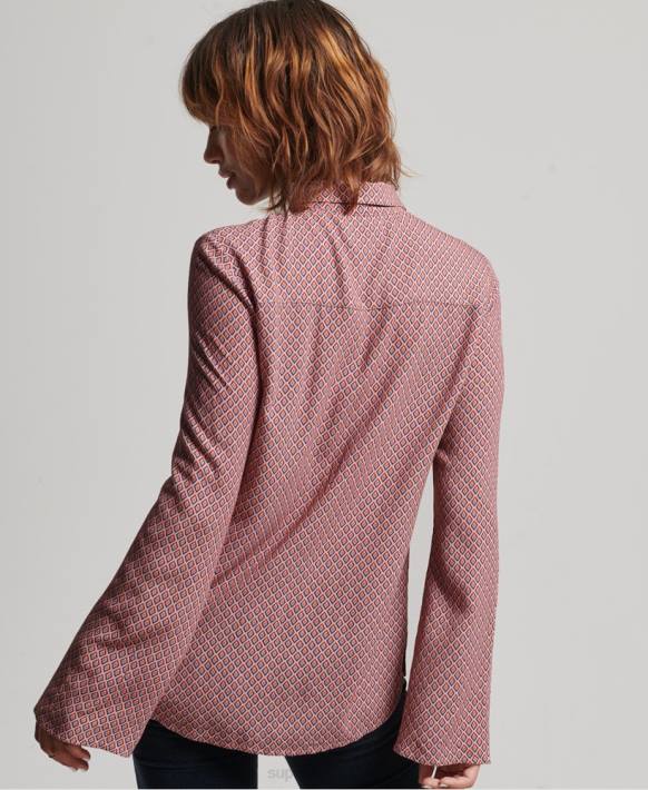 kadınlar Superdry pembe 70'ler desenli uzun kollu gömlek NNTB6593