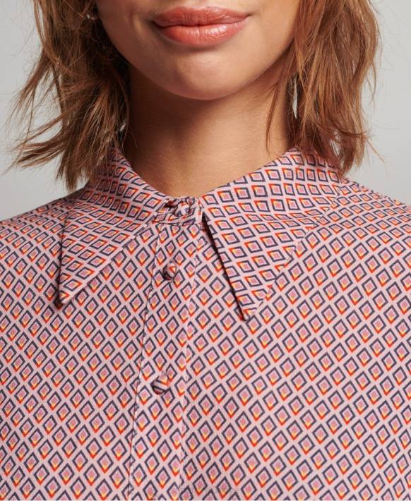 kadınlar Superdry pembe 70'ler desenli uzun kollu gömlek NNTB6593