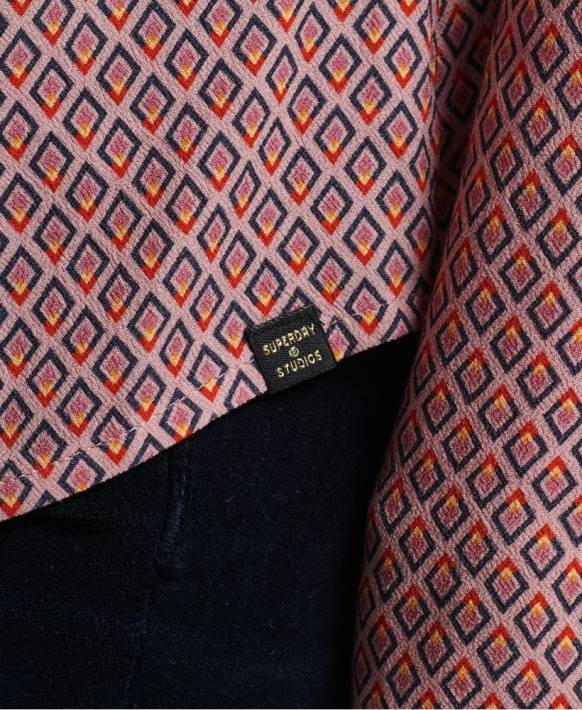 kadınlar Superdry pembe 70'ler desenli uzun kollu gömlek NNTB6593