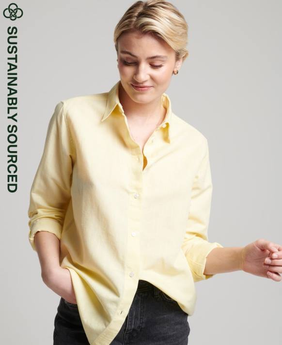 kadınlar Superdry sarı keten erkek arkadaşı gömlek NNTB6524