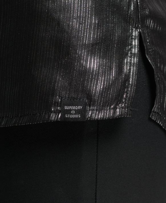 kadınlar Superdry siyah ışıltılı simli gömlek NNTB3026