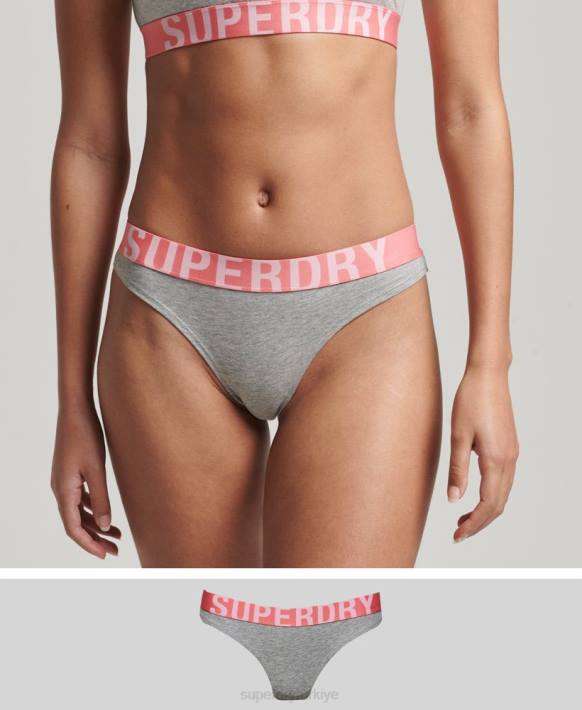 kadınlar Superdry açık gri organik pamuklu büyük logolu bikini altı NNTB6561
