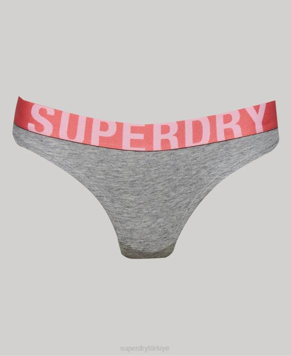 kadınlar Superdry açık gri organik pamuklu büyük logolu bikini altı NNTB6561