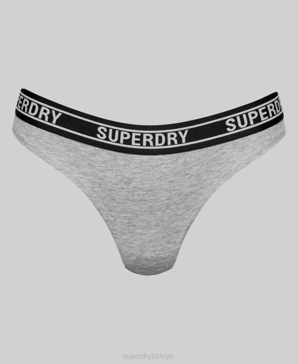kadınlar Superdry açık gri organik pamuklu çok logolu bikini altı NNTB6664