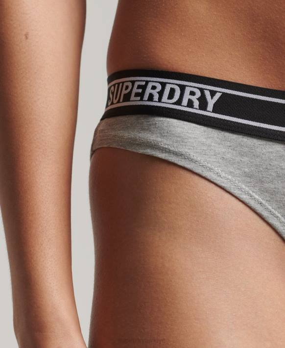 kadınlar Superdry açık gri organik pamuklu çok logolu bikini altı NNTB6664