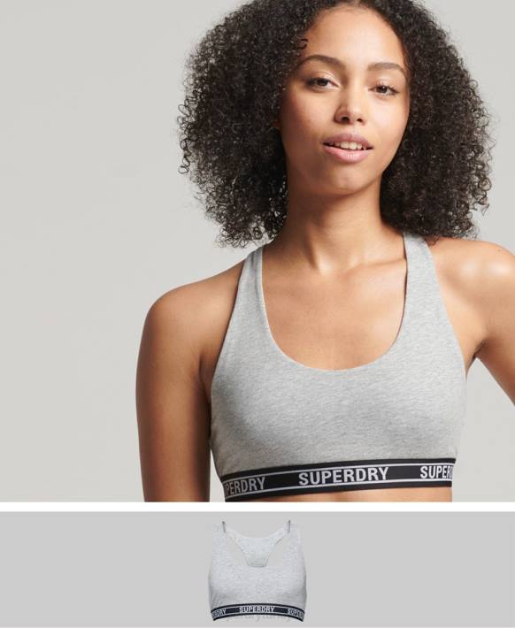 kadınlar Superdry açık gri organik pamuklu çok logolu crop bralet NNTB6559