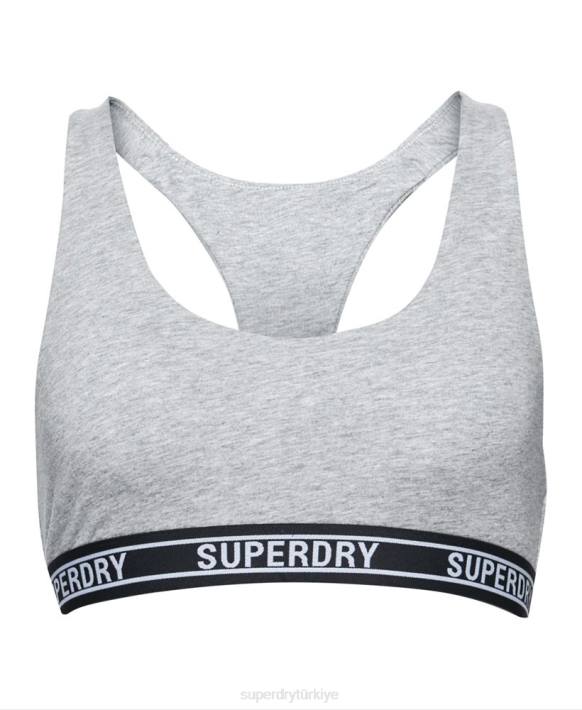 kadınlar Superdry açık gri organik pamuklu çok logolu crop bralet NNTB6559