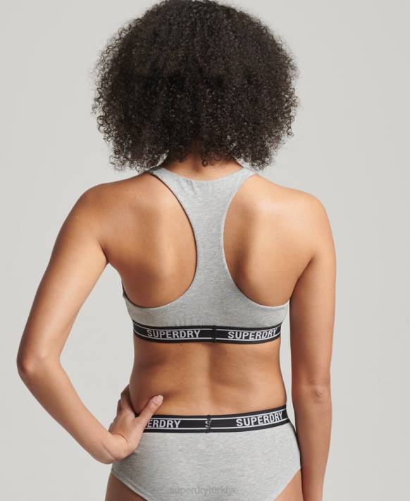 kadınlar Superdry açık gri organik pamuklu çok logolu crop bralet NNTB6559