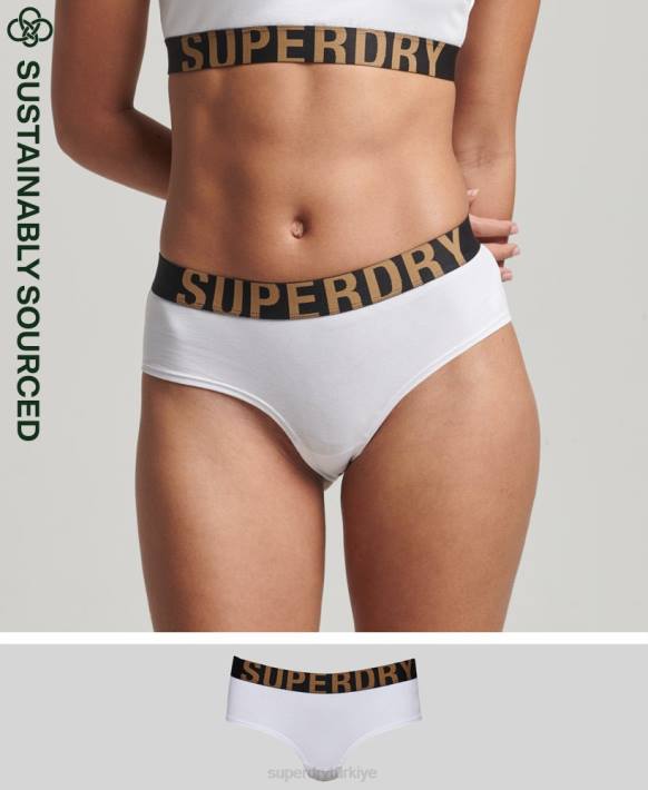 kadınlar Superdry beyaz organik pamuklu büyük logolu hipster külot NNTB4276