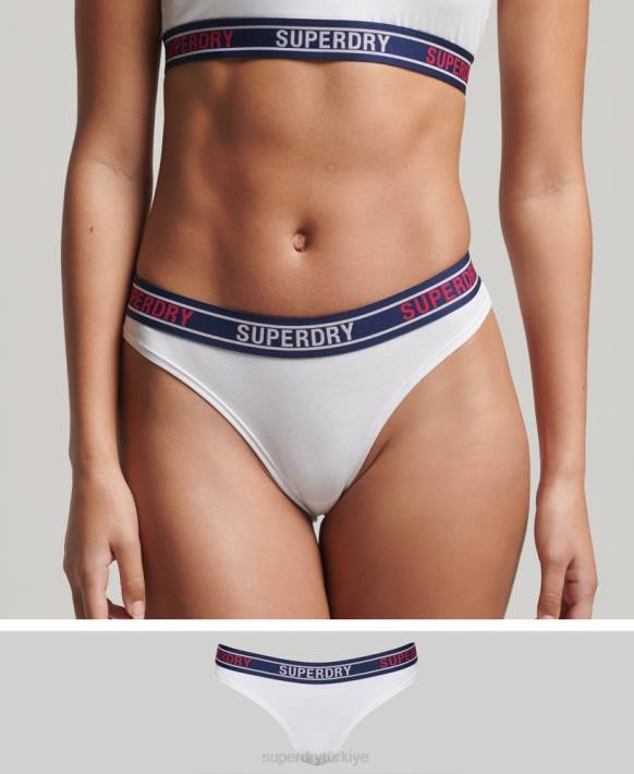 kadınlar Superdry beyaz organik pamuklu çok logolu bikini altı NNTB6627