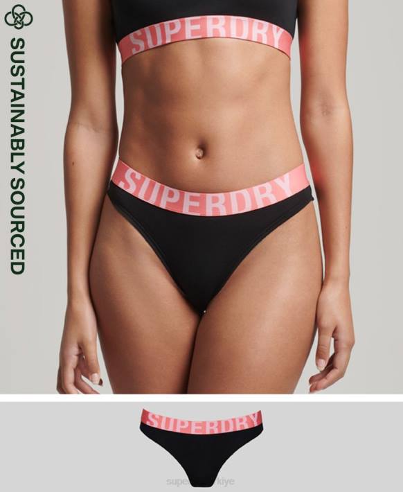 kadınlar Superdry siyah organik pamuklu büyük logolu bikini altı NNTB4220