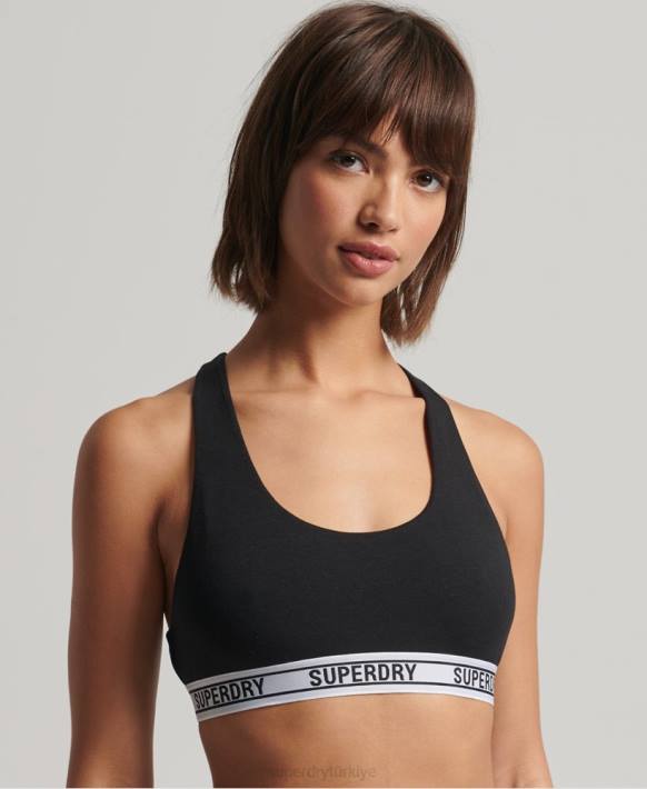 kadınlar Superdry siyah organik pamuklu bralet NNTB4338