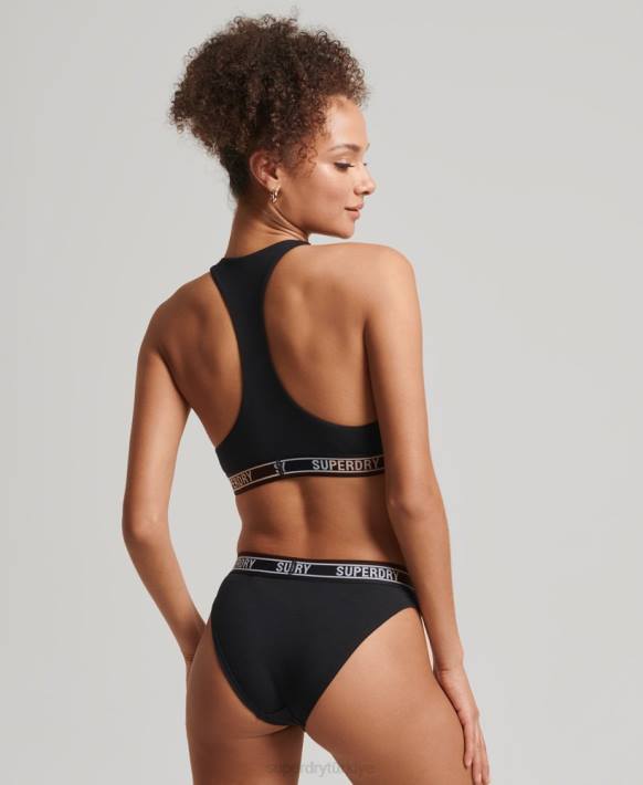 kadınlar Superdry siyah organik pamuklu çok logolu bikini altı NNTB6543