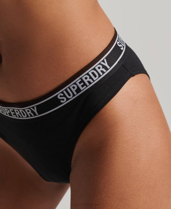 kadınlar Superdry siyah organik pamuklu çok logolu bikini altı NNTB6543