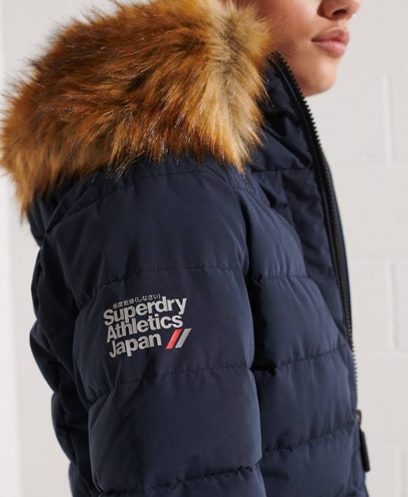kadınlar Superdry Donanma arktik uzun kirpi ceket NNTB3646