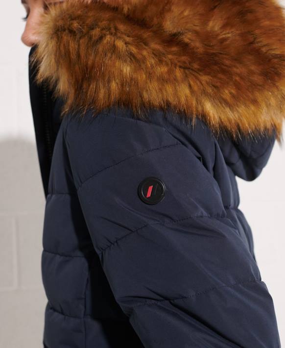 kadınlar Superdry Donanma arktik uzun kirpi ceket NNTB3646