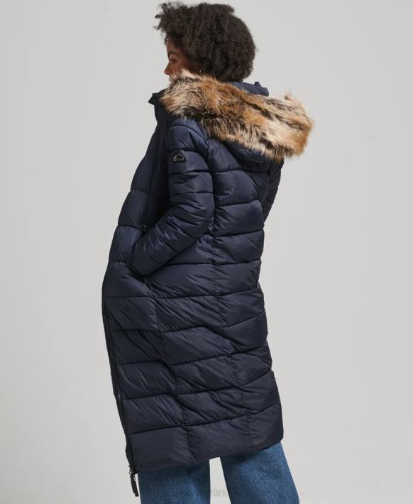 kadınlar Superdry Donanma dağ kapüşonlu fuji uzun çizgili kaban NNTB5651
