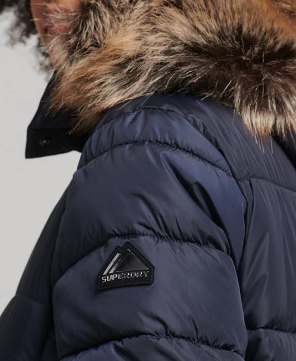 kadınlar Superdry Donanma dağ kapüşonlu fuji uzun çizgili kaban NNTB5651