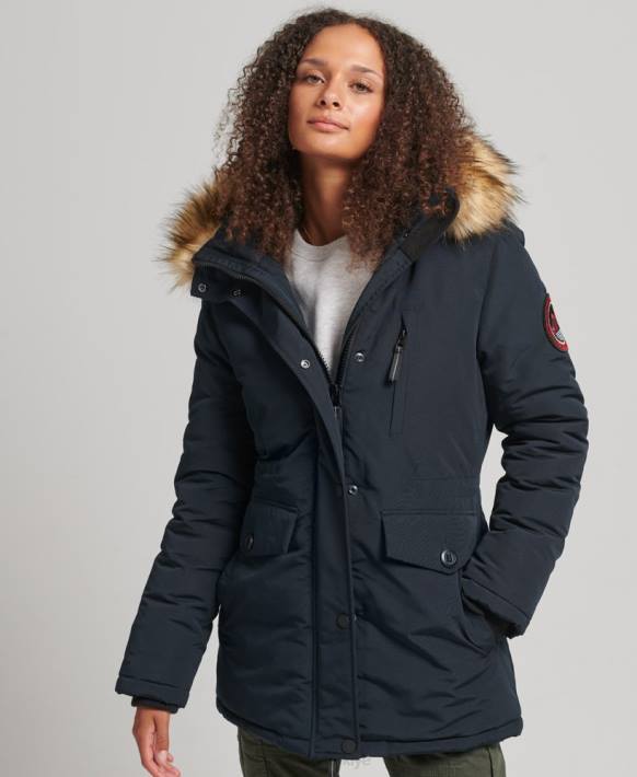 kadınlar Superdry Donanma kapüşonlu everest suni kürk parka kaban NNTB3771
