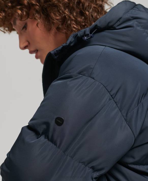 kadınlar Superdry Donanma kapüşonlu maksi şişme mont NNTB3594