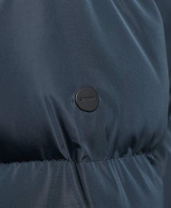 kadınlar Superdry Donanma kapüşonlu uzun çizgi şişme mont NNTB3744