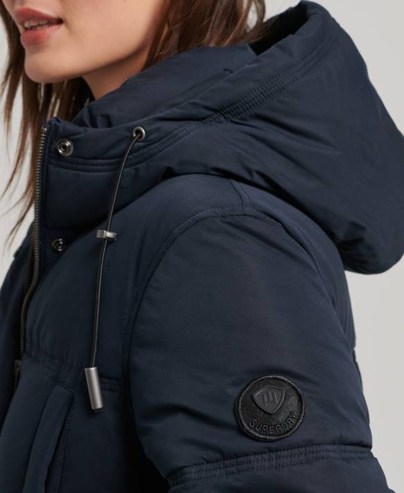 kadınlar Superdry Donanma mikrofiber kapüşonlu kirpi mont NNTB3814