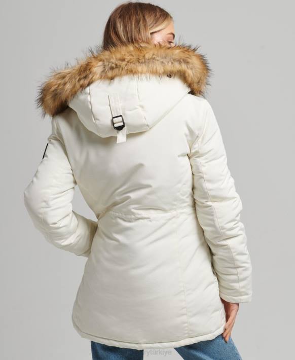 kadınlar Superdry beyaz everest parka kaban NNTB3604