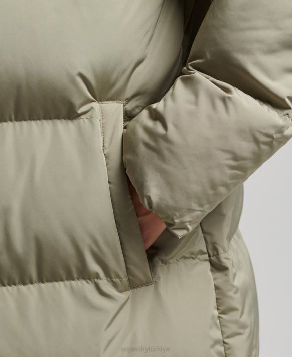 kadınlar Superdry haki kapüşonlu maksi şişme mont NNTB3693
