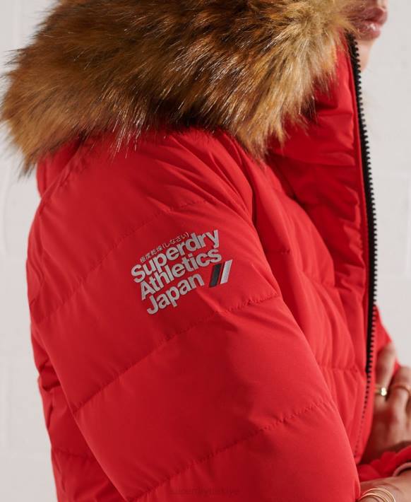 kadınlar Superdry kırmızı arktik uzun kirpi ceket NNTB3648