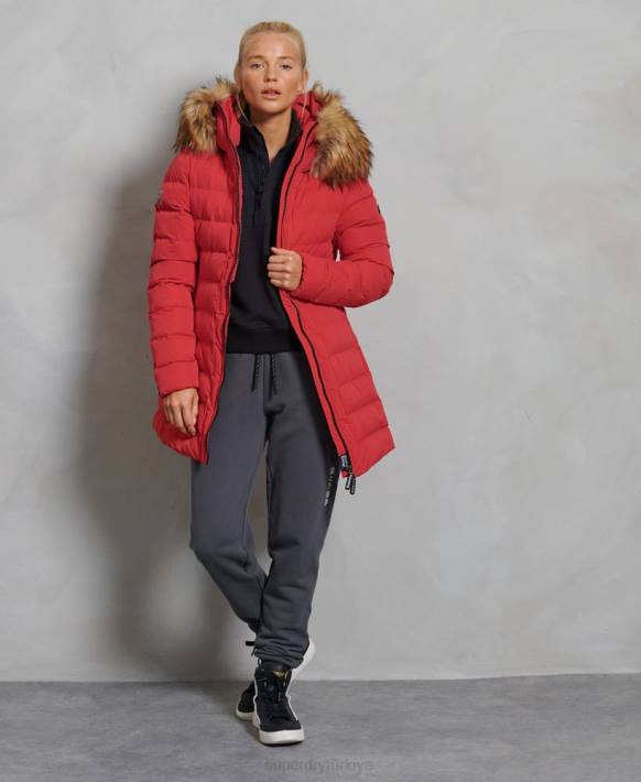 kadınlar Superdry kırmızı arktik uzun kirpi ceket NNTB5714