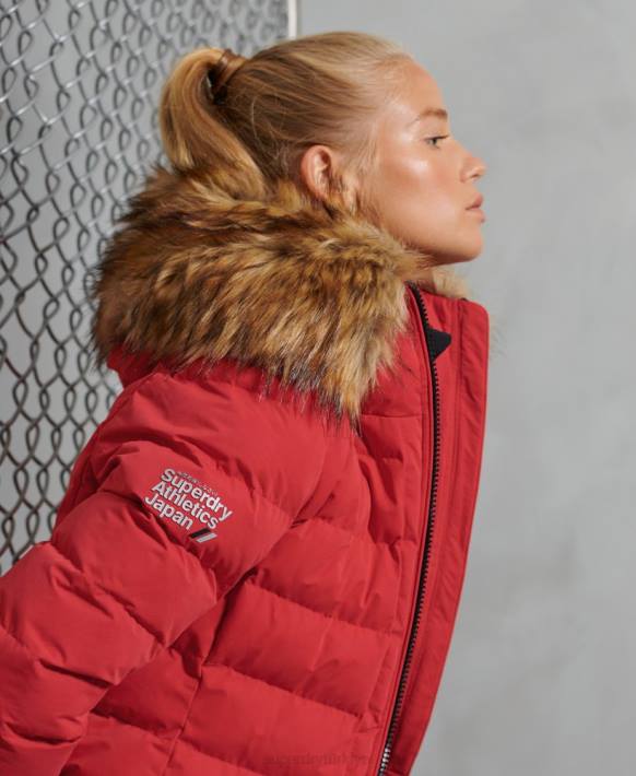 kadınlar Superdry kırmızı arktik uzun kirpi ceket NNTB5714