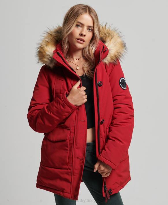 kadınlar Superdry kırmızı everest parka kaban NNTB3809