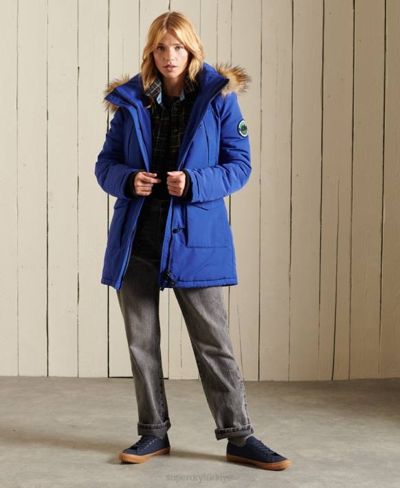kadınlar Superdry mavi everest parka kaban NNTB5701