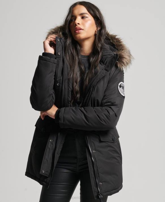 kadınlar Superdry siyah ashley everest parka kaban NNTB5415