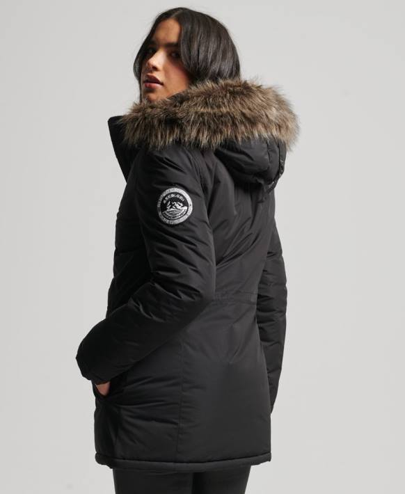 kadınlar Superdry siyah ashley everest parka kaban NNTB5415
