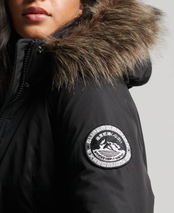 kadınlar Superdry siyah ashley everest parka kaban NNTB5415