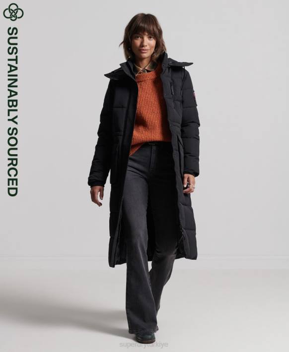 kadınlar Superdry siyah uzun everest ceket NNTB5512