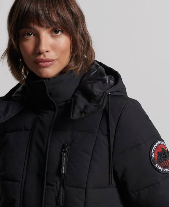 kadınlar Superdry siyah uzun everest ceket NNTB5512