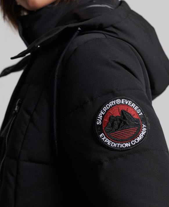 kadınlar Superdry siyah uzun everest ceket NNTB5512