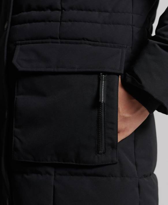 kadınlar Superdry siyah uzun everest ceket NNTB5512