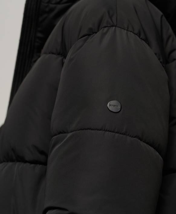 kadınlar Superdry siyah uzun çizgi kirpi ceket NNTB3571