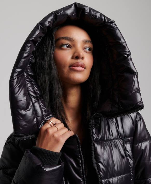 kadınlar Superdry siyah yüksek parlaklık uzun çizgili nevresim NNTB5642