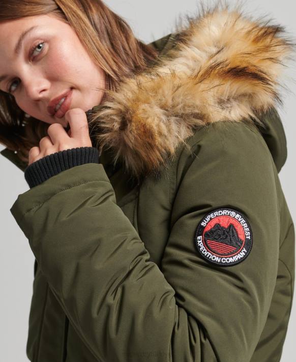 kadınlar Superdry yeşil everest parka kaban NNTB3781