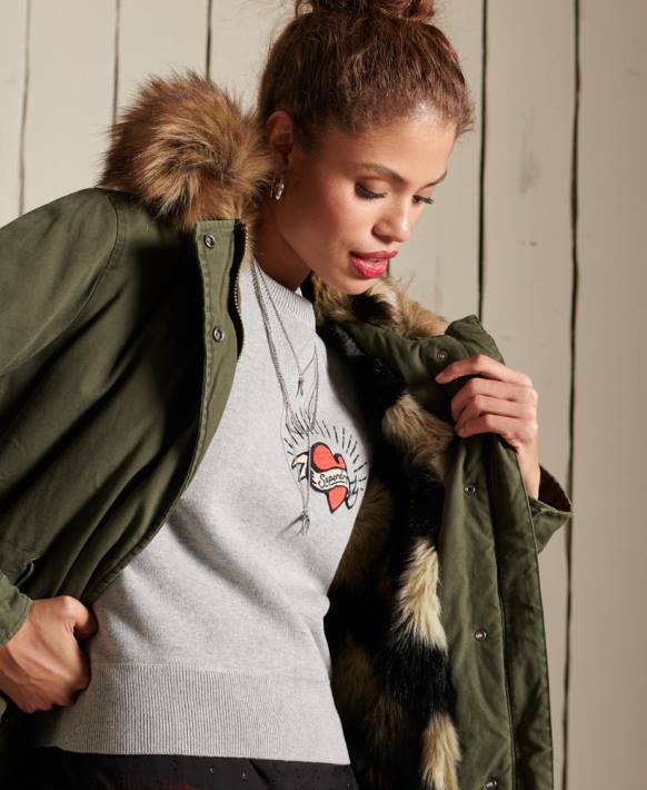 kadınlar Superdry yeşil premium askeri parka ceket NNTB5639