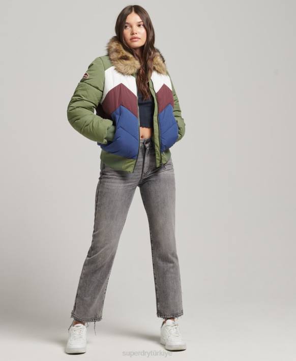 kadınlar Superdry yeşil retro panel kısa kirpi ceket NNTB5457