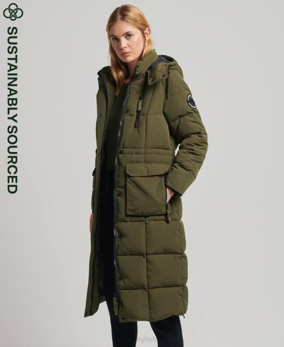kadınlar Superdry yeşil uzun everest ceket NNTB5688