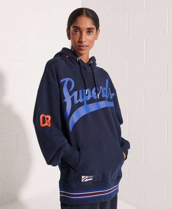 kadınlar Superdry Donanma büyük beden kapüşonlu sweatshirt NNTB5964