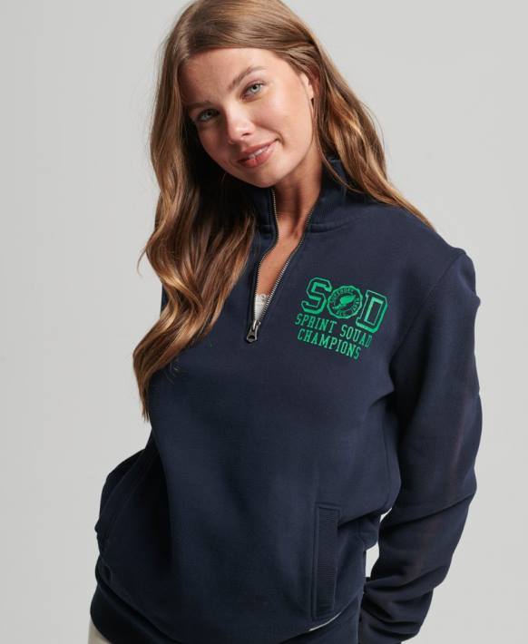 kadınlar Superdry Donanma büyük boy atletizm yarım fermuarlı eşofman üstü NNTB6035