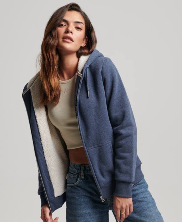 kadınlar Superdry Donanma essential borg astarlı fermuarlı kapşonlu NNTB5748